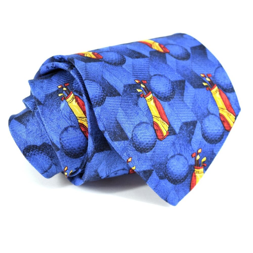 Robert Talbott Vibrant Blue Golfing Themed Hand Sewn Silk Tie - 57" x 4" - USA‎